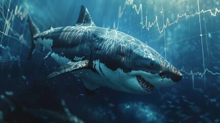 Fototapeta premium great white shark glides gracefully through the deep blue sea