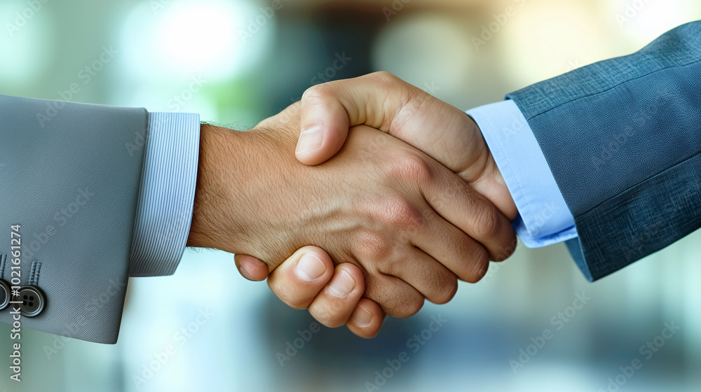 Wall mural handshake between business professionals during negotiations in classic clothes, moments of trust, a