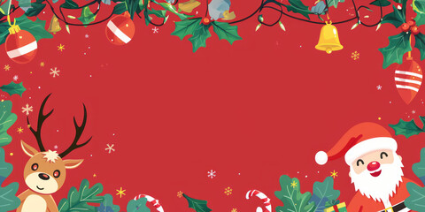 Naklejka premium Floral Christmas card with reindeer frame and green leaves,Generated By Ai