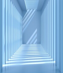 Fototapeta premium Blue 3D rendering of an empty room with columns and shadows