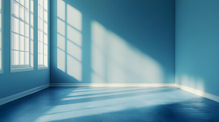 Fototapeta premium Blue Room with Windows and Sunbeams 3D Illustration