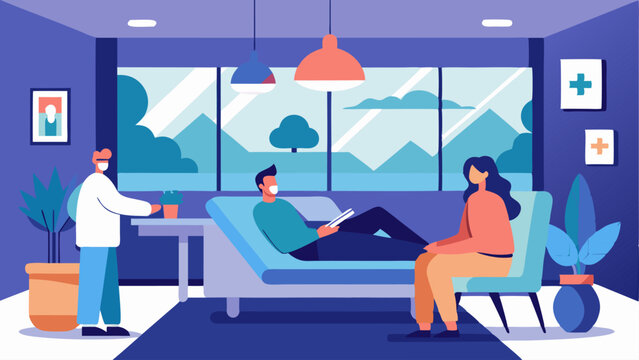 The overall atmosphere of the lounge is peaceful and inviting creating a soothing environment for patients and their loved ones.