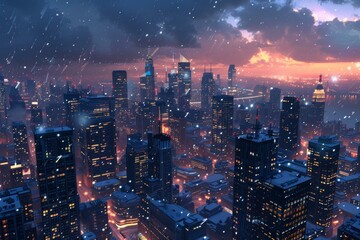 Obraz premium Winter Cityscape at Night A Beautiful Illustration