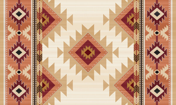 Navajo tribal vector pattern. Native American ornament. Ethnic South Western decor style. Boho geometric ornament.Ikat floral paisley embroidery blanket, rug. Woven carpet.