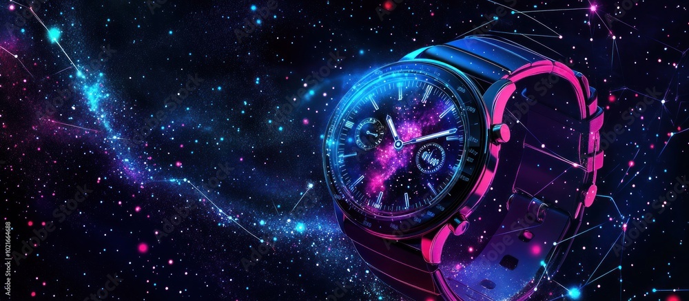 Poster abstract image of a smart watch in the form of a starry sky or