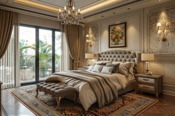 Fototapeta premium Luxurious Bedroom Interior Design Illustration