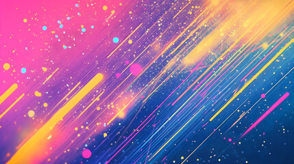 Obraz premium A vibrant image featuring multiple hues of lines and dots set against a captivating blue and purple backdrop, with bright yellow and pink accents gracing the left side