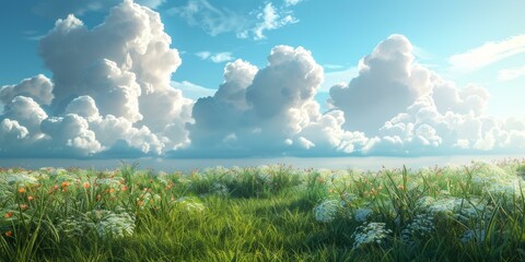 Fototapeta premium Stunning Cloud Field Over a Lush Meadow