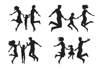 Joyful Family Silhouettes - Dynamic Vector Illustration