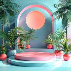 Obraz premium Abstract Minimalist Tropical Display Platform