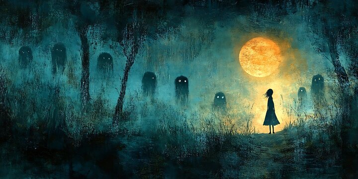 A young girl confronts her fears in a dark and mysterious forest.