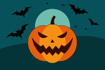 halloween pumpkin and bats