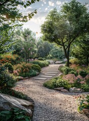 Serene Garden Pathway with Lush Plants