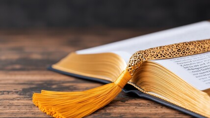 Intricate Gold Bookmark on Open Book