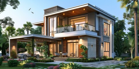 Fototapeta premium Modern House Exterior Design Illustration