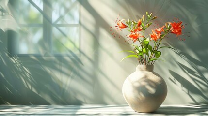 Sunlight Illuminating a Vase of Flowers in a Room