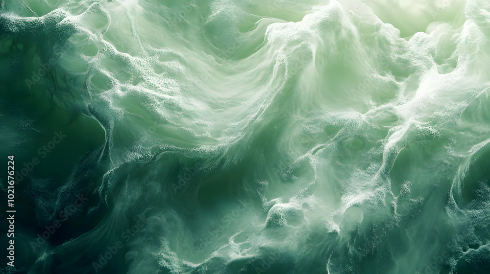 Poster abstract green 3d background with swirling patterns and bubbles