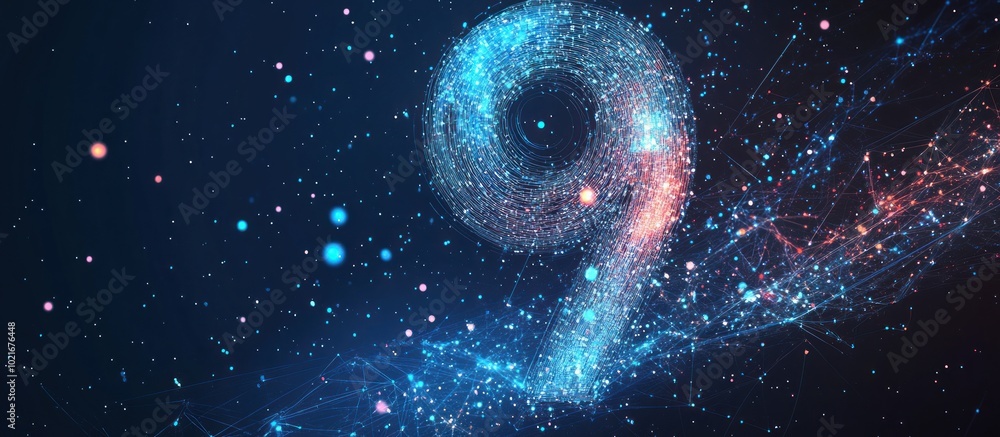 Poster abstract image of a number nine in the form of a starry sky or space
