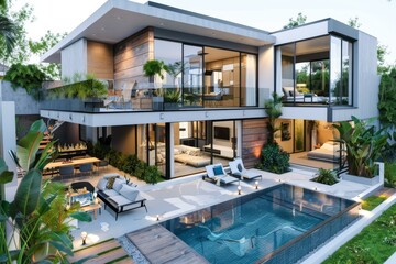Fototapeta premium Modern Luxury Villa with Pool and Garden