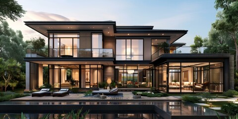 Fototapeta premium Modern Mansion Exterior Design Illustration