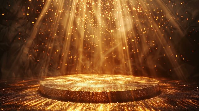 Golden particles background with spotlight