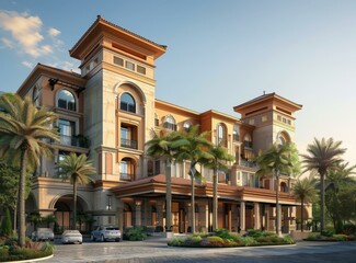 Obraz premium Luxury Hotel Facade Design in Warm Hues