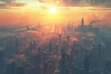 Fototapeta premium Sunrise over a Futuristic Cityscape