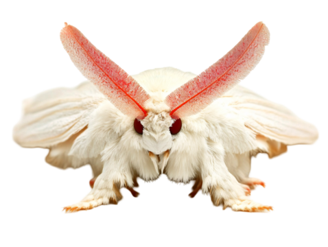 a white moth with red wings