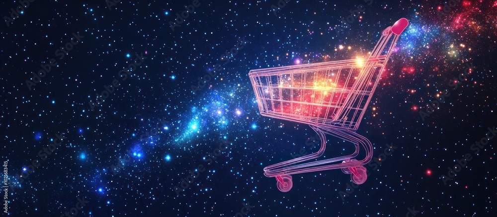 Poster abstract image of a shopping cart in the form of a starry sky or space,