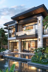 Fototapeta premium Modern Luxury Villa Exterior with Pool