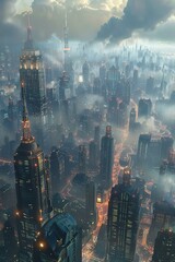 Naklejka premium Futuristic Cityscape Aerial View