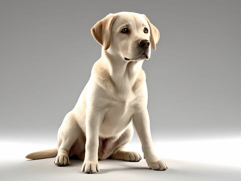 3D Illustration Art, Closeup Shot of A Labrador Retriever Dog, Isolated over a Background.