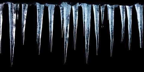 Winter Icicles in a Row - Frosty Hanging Ice Formations for Seasonal Design, Print, Card, Poster