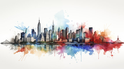 Obraz premium New York City panorama watercolor on white background, art design