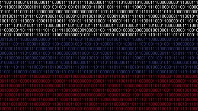 Binary code on flag of Russia. Program source code or Hacker concept on Russian flag. Russia digital technology security, hacking or programming