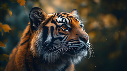 Close-up of a Tiger's Face in a Forest Illustration