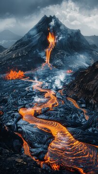 Lava Flowing Down a Volcano