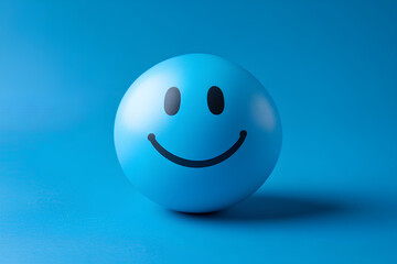 Blue smiley face is sitting on a blue background
