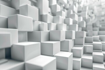 3D Illustration of a Stack of White Cubes with Random Sizes