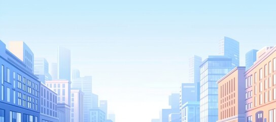 Obraz premium Flat illustration of a city street with buildings The buildings on the right side of the screen, while the buildings on the left side have blank space for text Generative AI