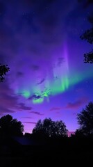 Fototapeta premium The northern lights illuminate the night sky with vibrant green and purple hues in a mesmerizing celestial spectacle