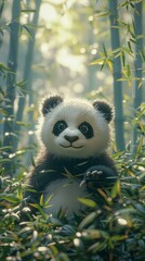 Obraz premium cute cartoon panda in bamboo forest