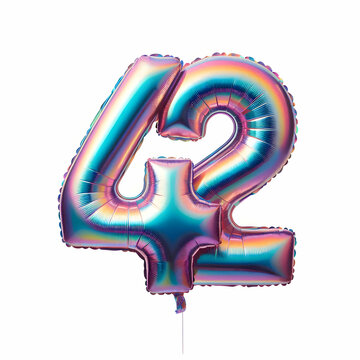 number 42 holographic balloon isolated on white background