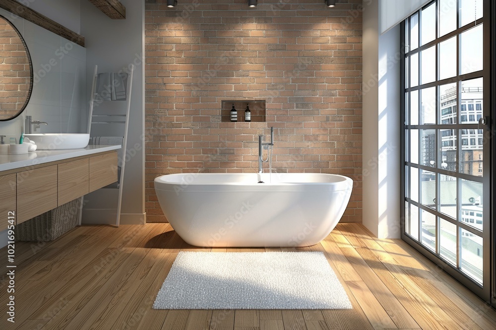 Canvas Prints Modern Bathroom Design with Brick Wall