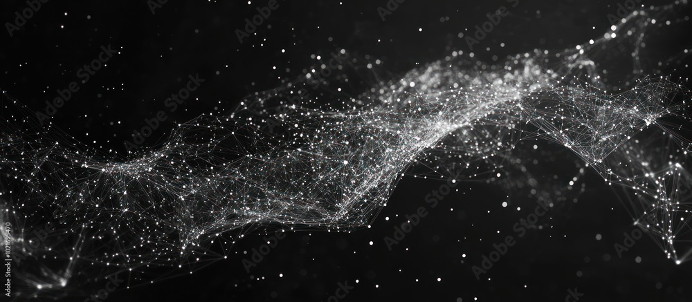 Poster abstract image of a pin in the form of a starry sky or space, consisting of points, lines, and shape