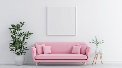 Naklejka premium Cosy Children's Room with Pink Sofa on White Wall. Modern and Creative Interior Design