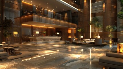 Luxury Hotel Lobby Interior Design Illustration