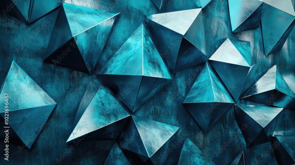 Poster abstract turquoise 3d surface with triangular pyramids. futuristic tech wallpaper design