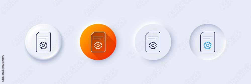 Aufkleber document management line icon. neumorphic, orange gradient, 3d pin buttons. information file with co