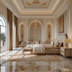Luxury Beige Bedroom Interior Design Illustration
